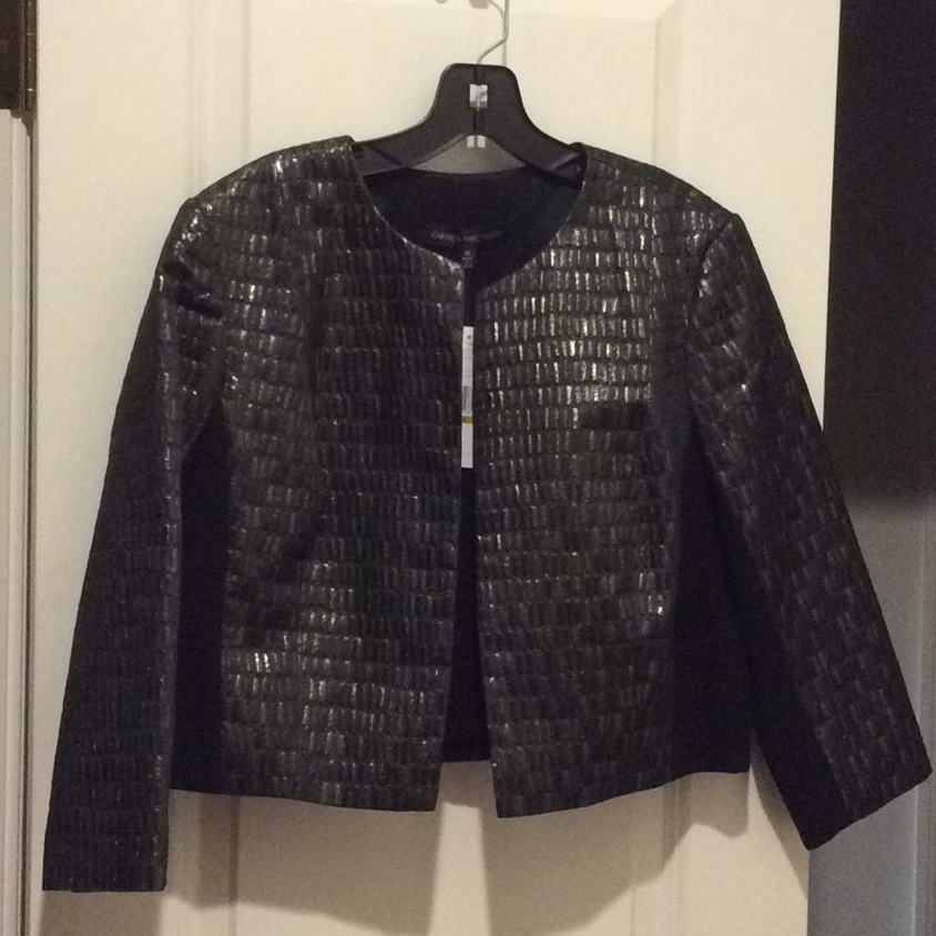 Carmen Mark Valvo Shimmer Black Crop Jacket Size 14